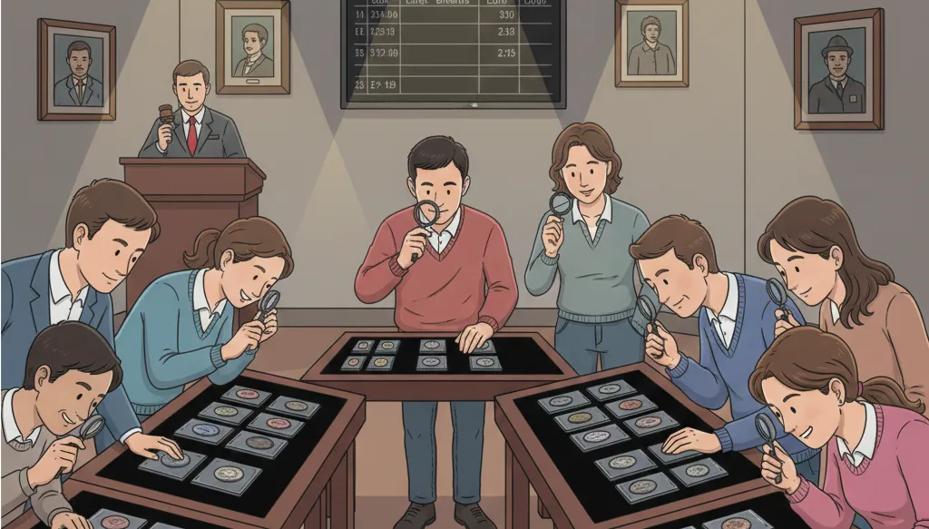 coin collectors at the auction