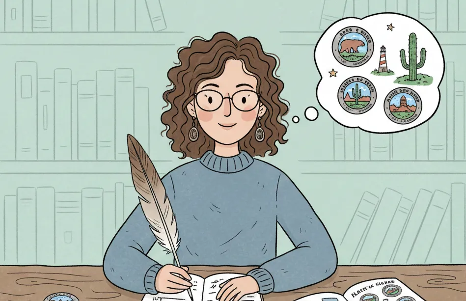 woman takes notes on the America the Beautiful Quarters